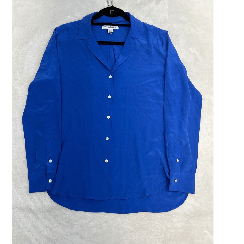 Tommy Bahama Button Down Blouse Womens XS Blue 100% Silk Long Sleeve Collared